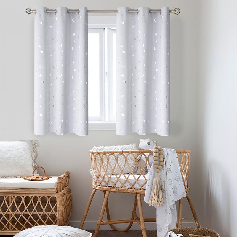 BGment Nursery Curtains for Kids Room, Star and Moon Room Darkening Curtains for Girls Boys Bedroom, BlackoutThermal Insulated Decoration Window Grommet Curtains, 2 Panels, 52 x 84 Inch, Greyish White - Image 2